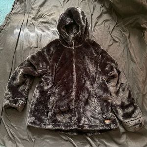 Free County thick plush black hooded jacket XL